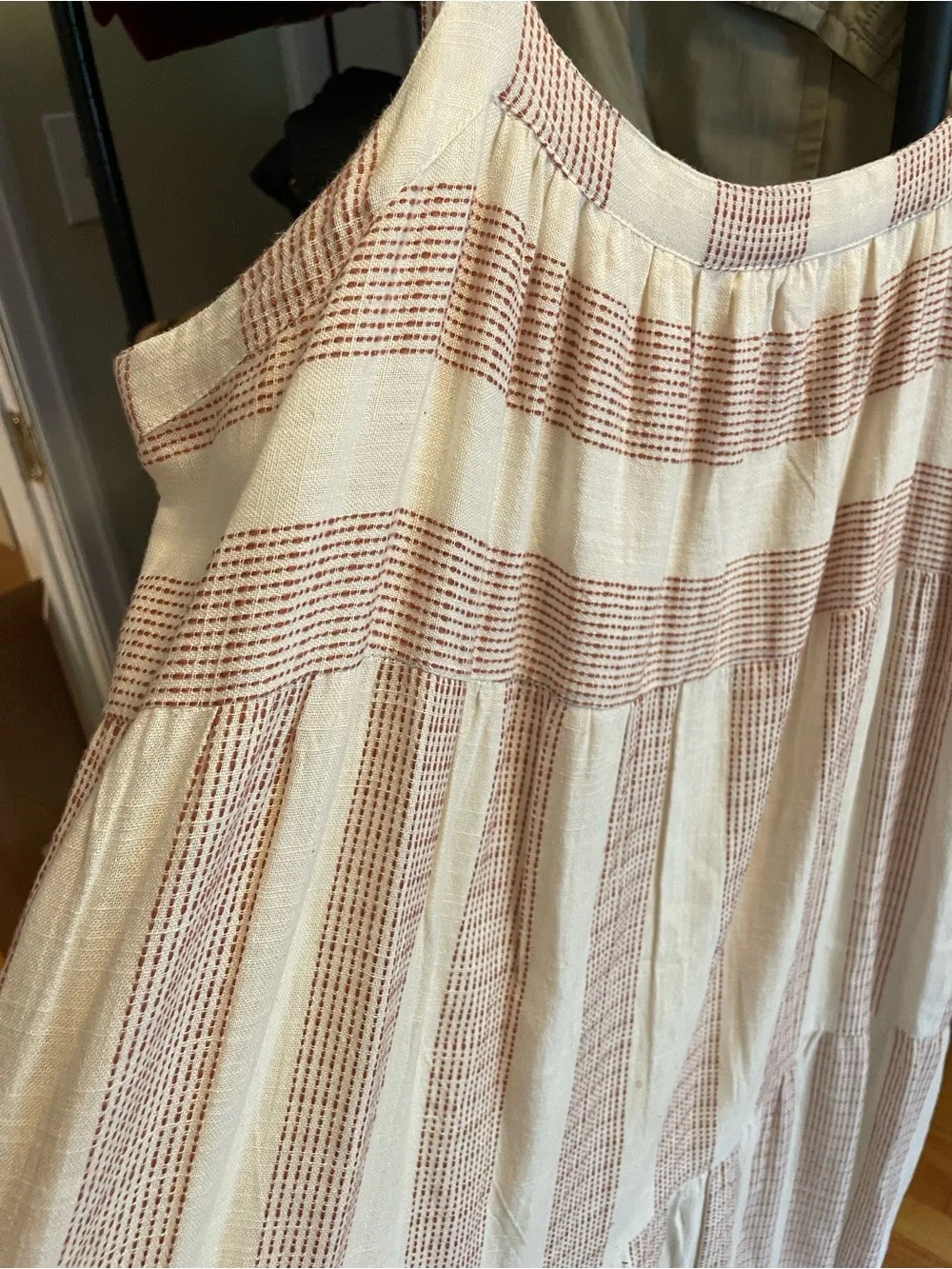 Laude the Label Tiered Cotton Dress Cream Rust Stripe Midi L - Picture 6 of 8